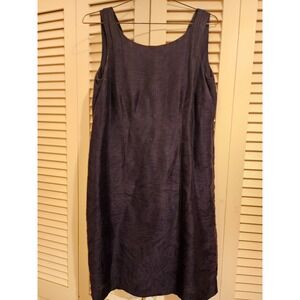 Coldwater Creek Linen Textured Dress Lagenlook Coastal Grandma Black Lined Sz 12